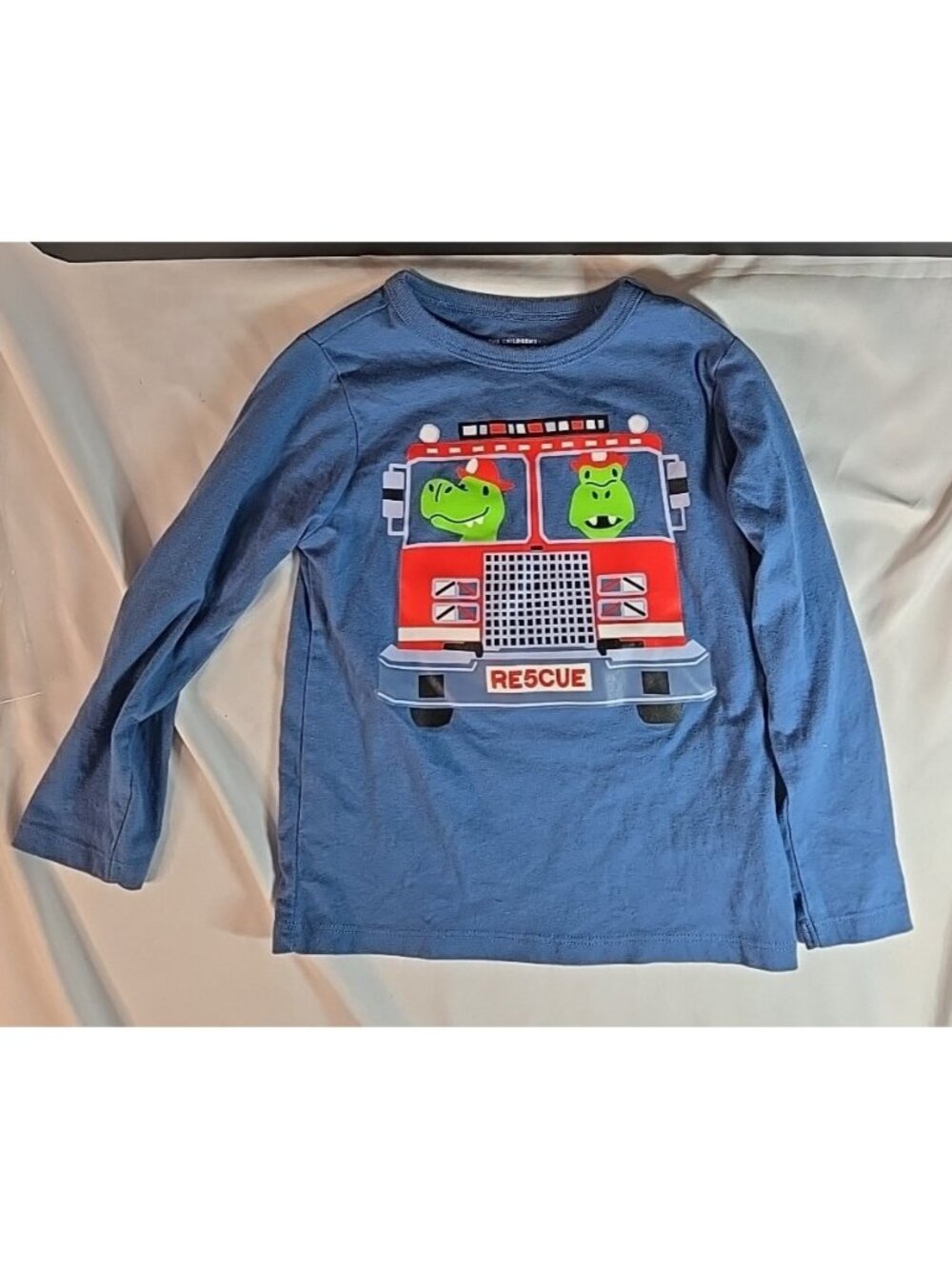 The Childrens Place Blue Dinosaur Fire Truck Re5cue LS shirt Size 3T